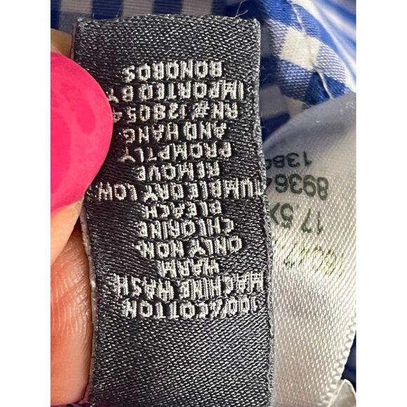 Bonobos Shirt Men 17.5 Blue Gingham Button Down Office Checks Collar Plaid Work - Picture 11 of 13